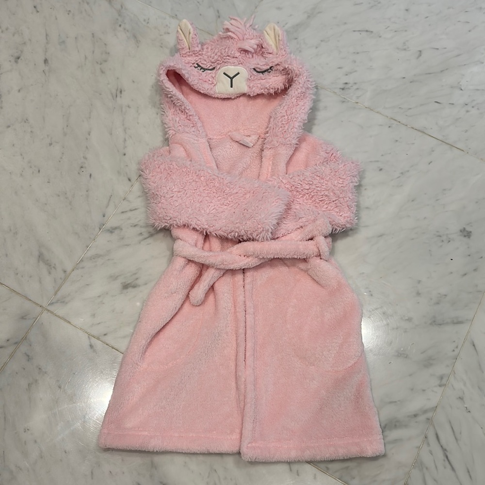 Baby Gap pink fluffy llama robe